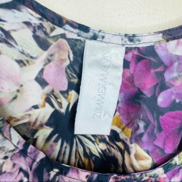 Zimmermann Draped Skirt Tie Waist Multicoloured Floral Silk Mini Dress Size 0 - Picture 4 of 5